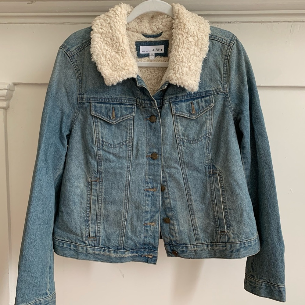 Ann Taylor Loft faux shearling denim jacket Large
